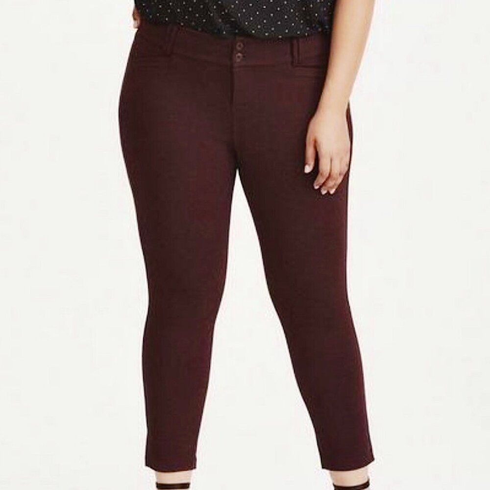 Plus Size Burgundy Ponte Ankle Pants